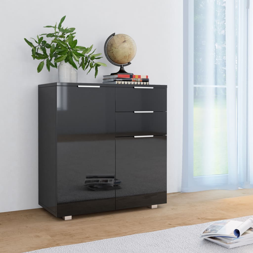 Buffet Noir brillant 71x35x80 cm Bois d'ingénierie - XIOS