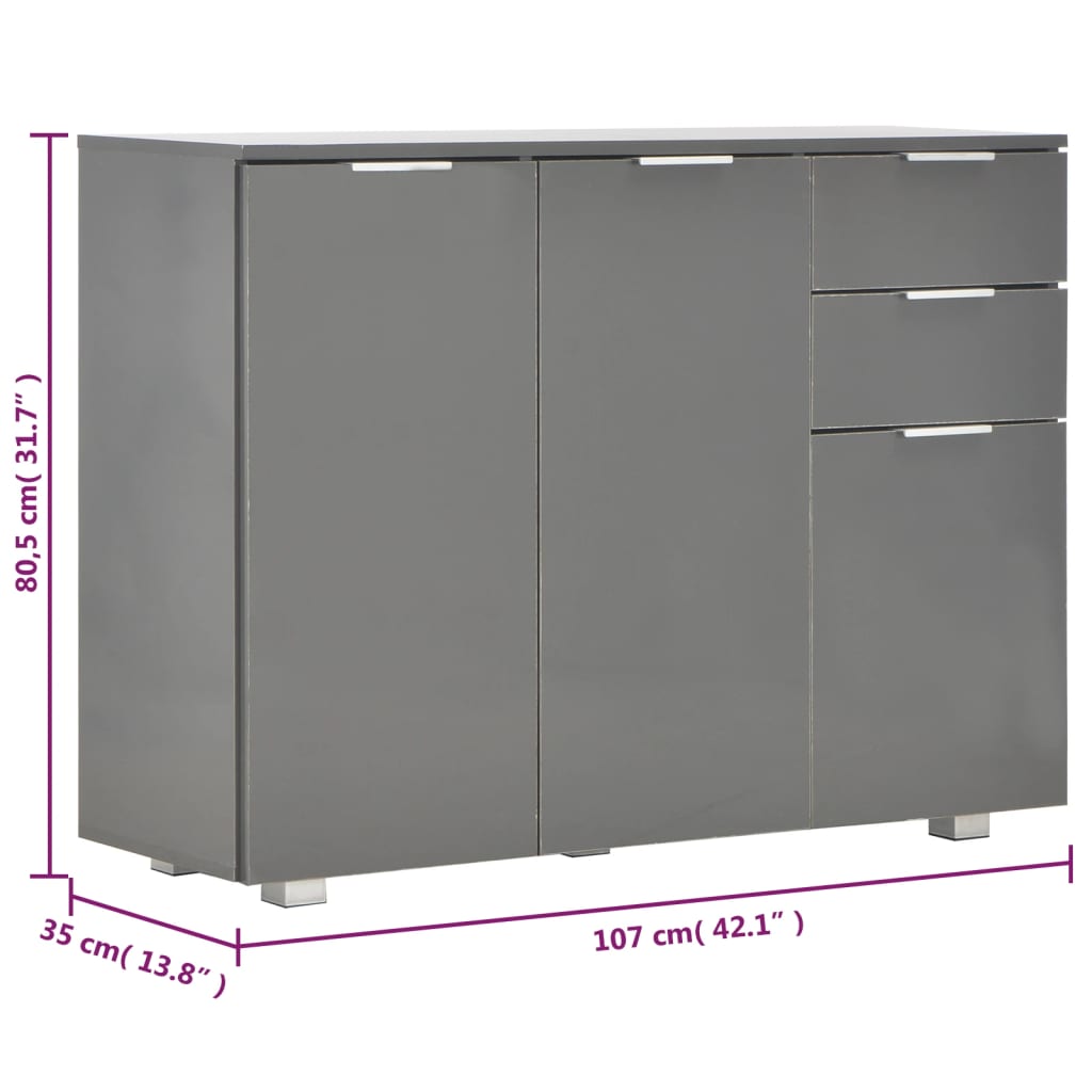 Buffet Gris brillant 107x35x80,5 cm - XIOS