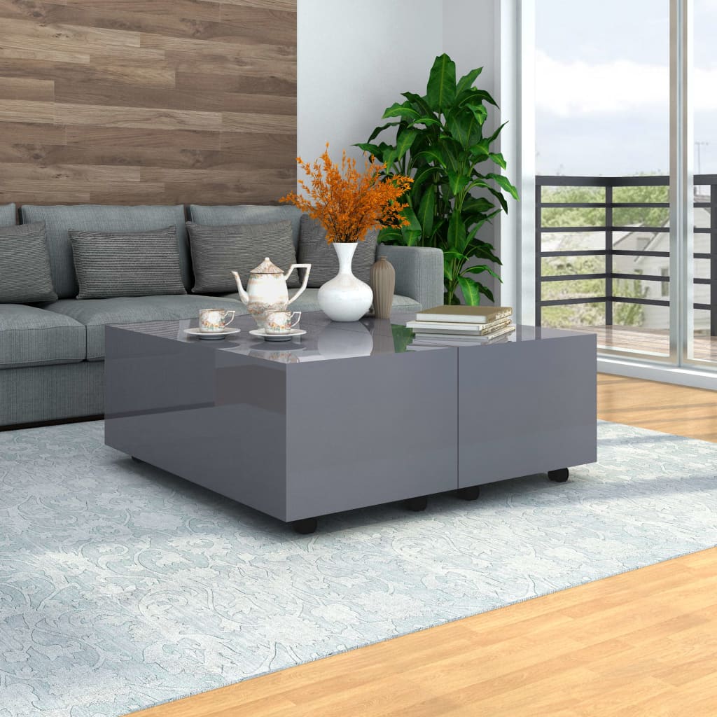 Table basse Gris brillant 100x100x35 cm - XIOS