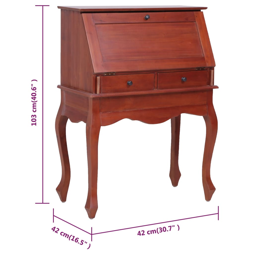 Bureau secrétaire Marron 78x42x103 cm Bois d'acajou massif Bureaux vidaXL   