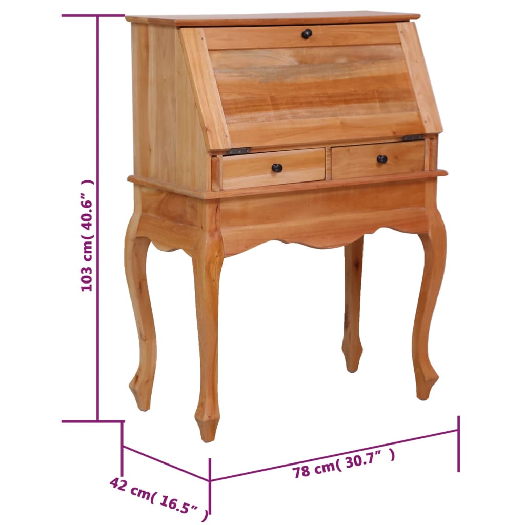 Bureau secrétaire 78x42x103 cm Bois d'acajou massif Bureaux vidaXL   