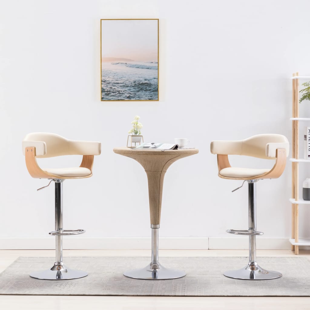 Tabourets de bar lot de 2 crème bois courbé et similicuir - XIOS