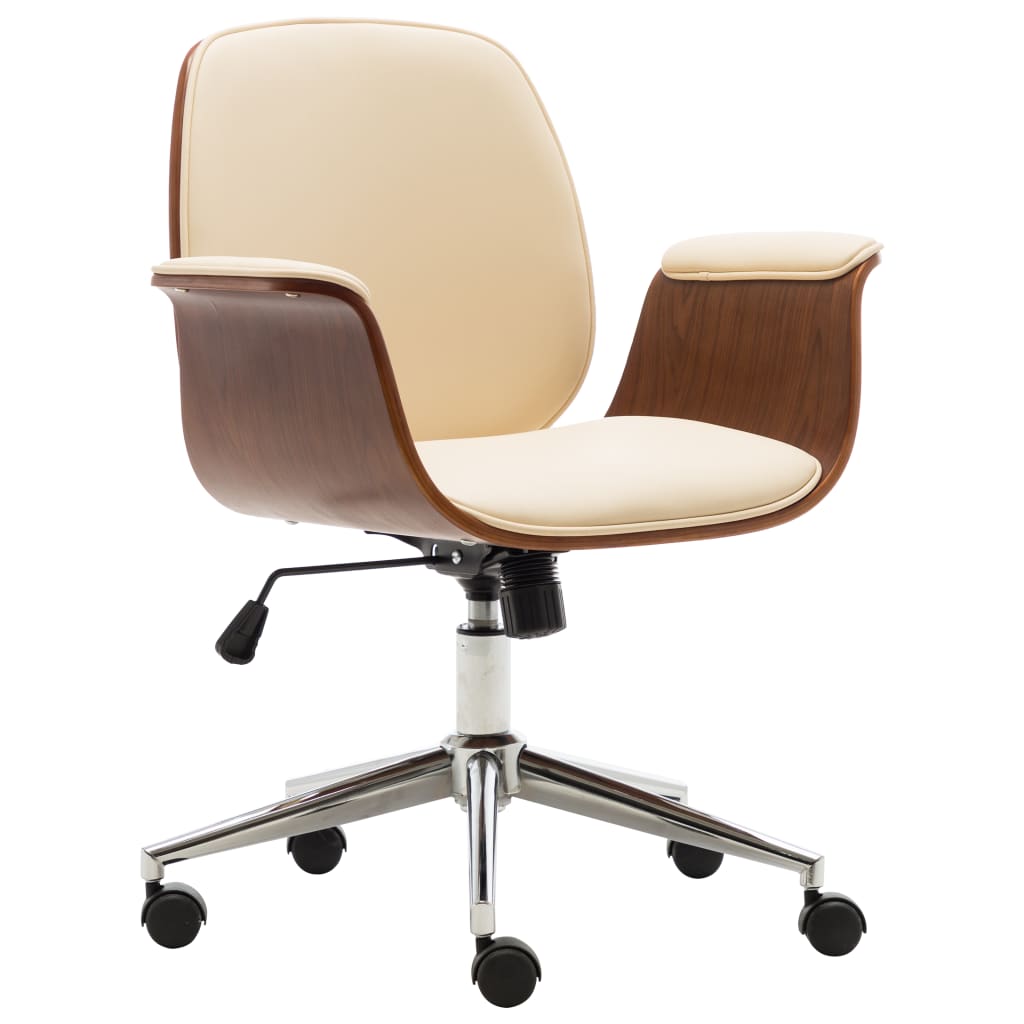 Chaise de bureau Crème Bois courbé et similicuir XIOS