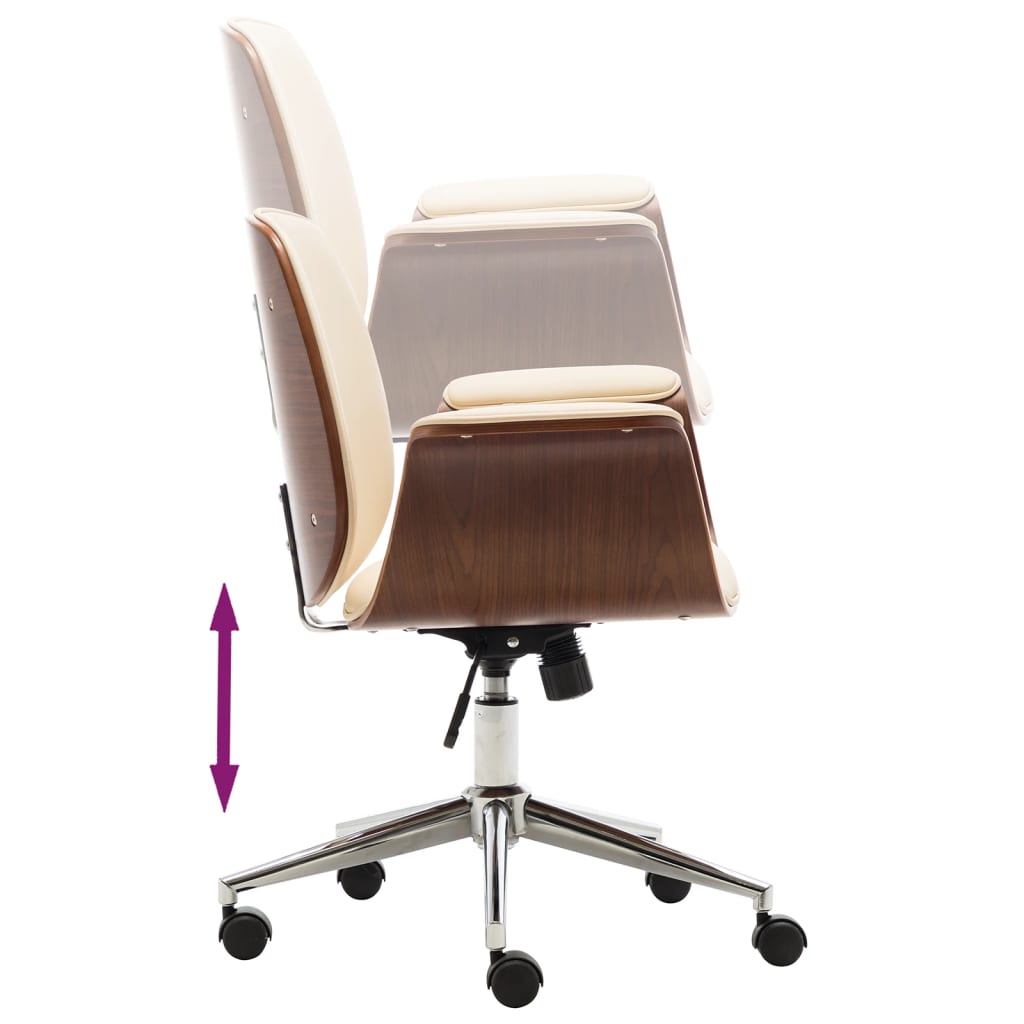 Chaise de bureau Crème Bois courbé et similicuir XIOS