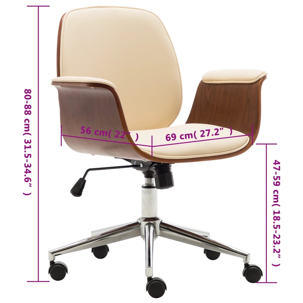 Chaise de bureau Crème Bois courbé et similicuir XIOS
