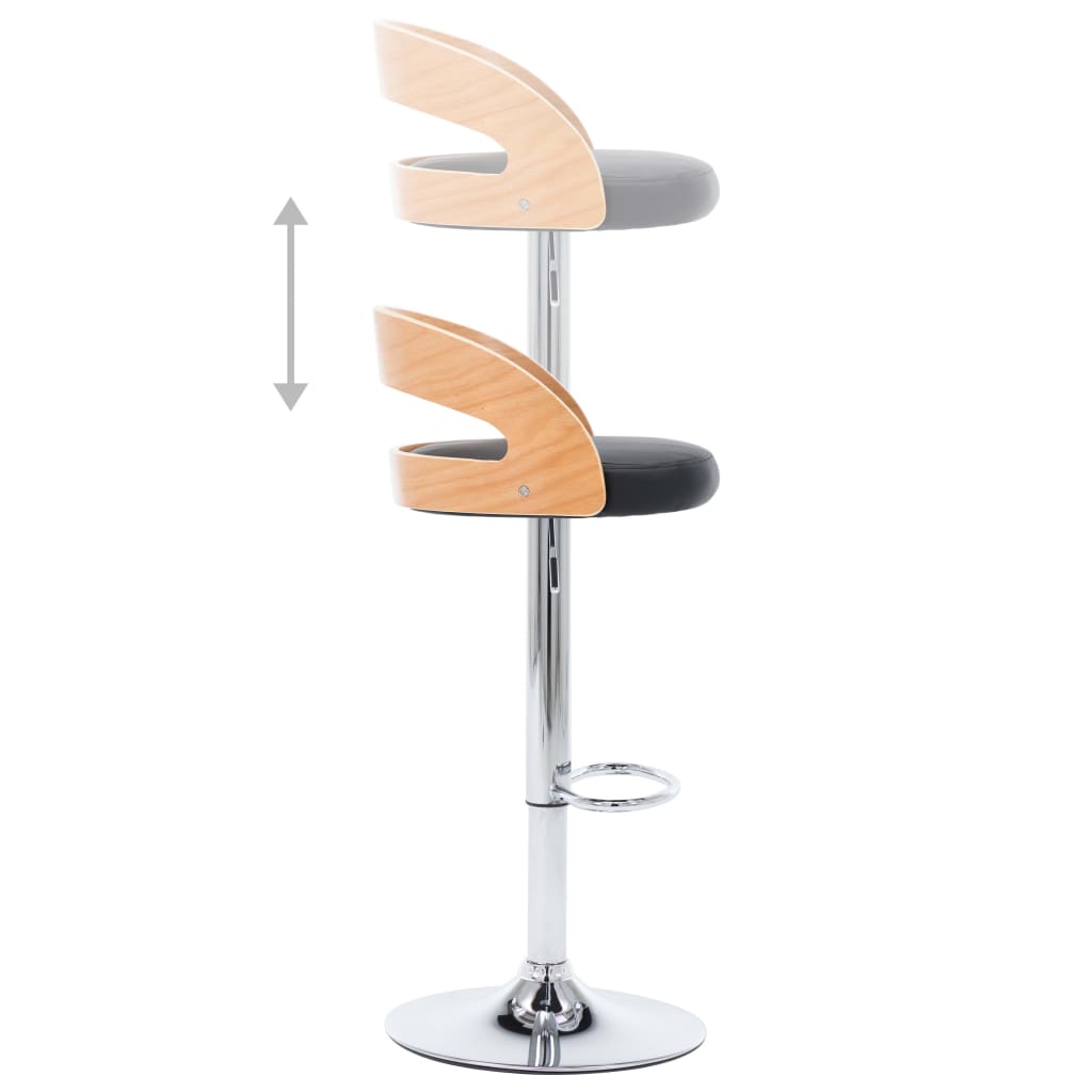 Tabourets de bar lot de 2 noir similicuir et bois courbé - XIOS