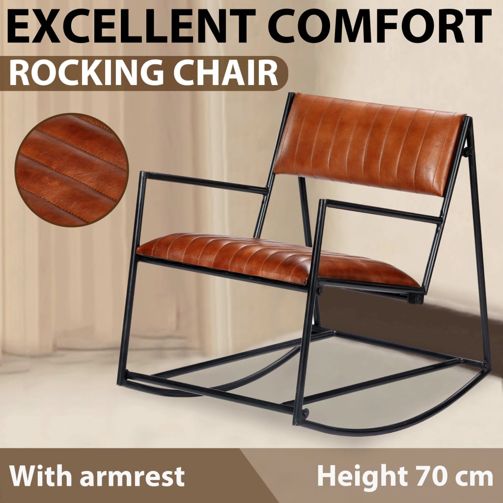 Chaise à bascule Marron Cuir véritable - XIOS