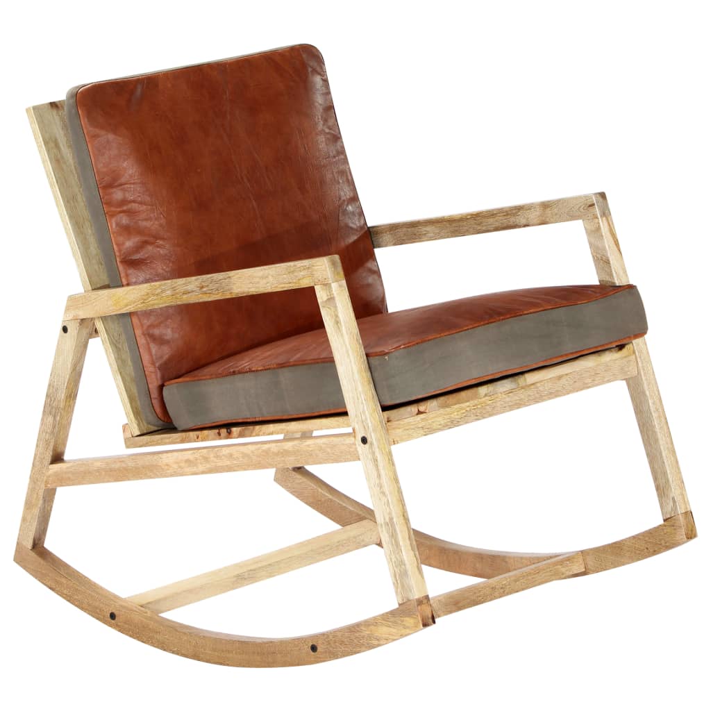 Chaise à bascule Marron Cuir véritable et manguier massif - XIOS