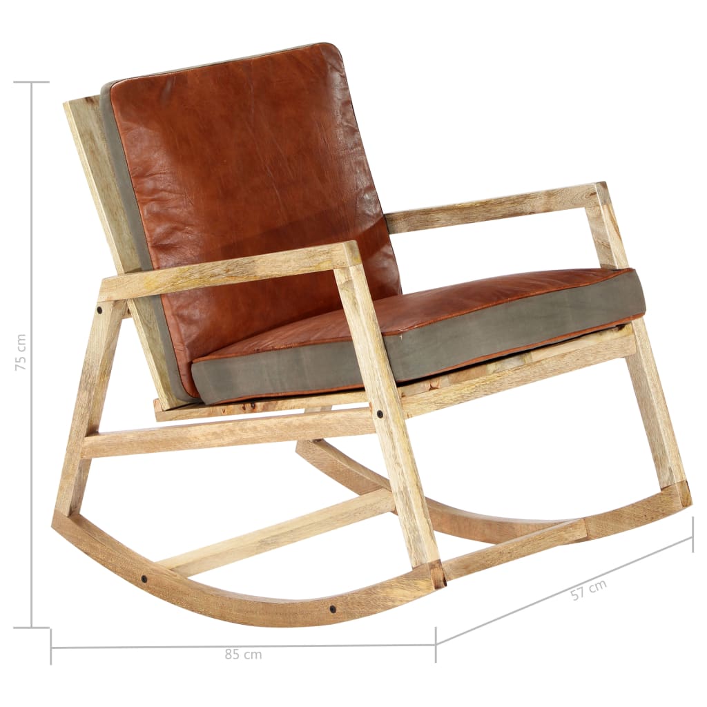 Chaise à bascule Marron Cuir véritable et manguier massif - XIOS