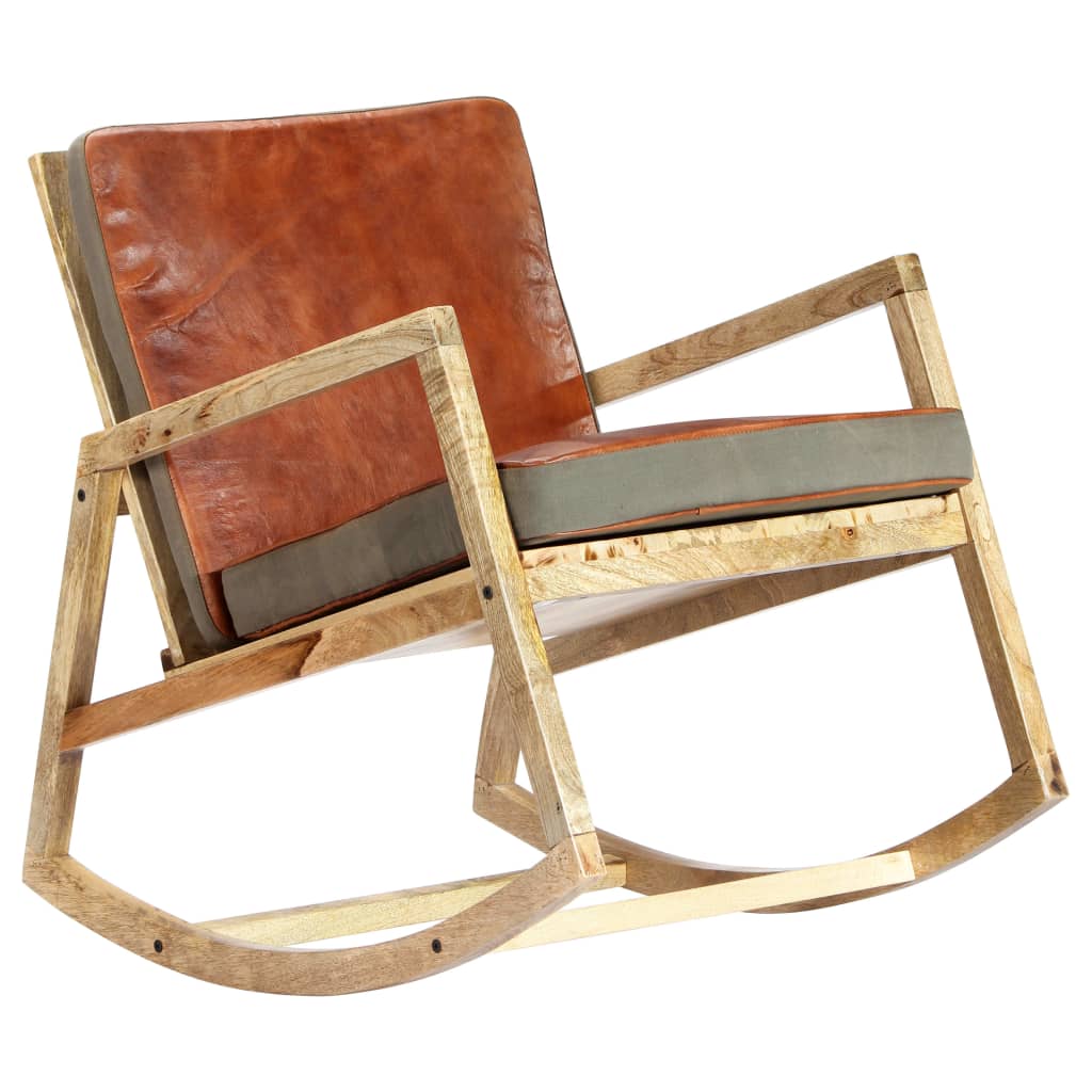 Chaise à bascule Marron Cuir véritable et manguier massif - XIOS
