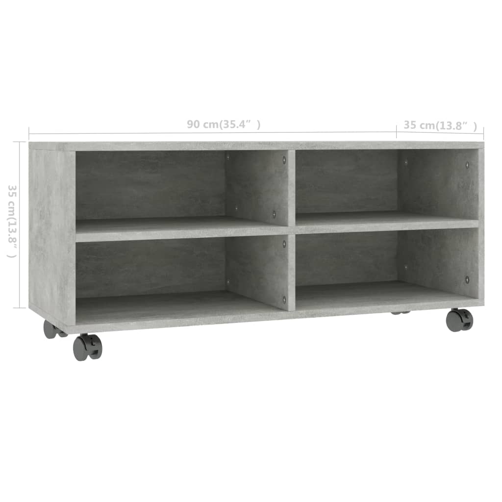Meuble TV avec roulettes Gris béton 90x35x35 cm Bois ingénierie - XIOS