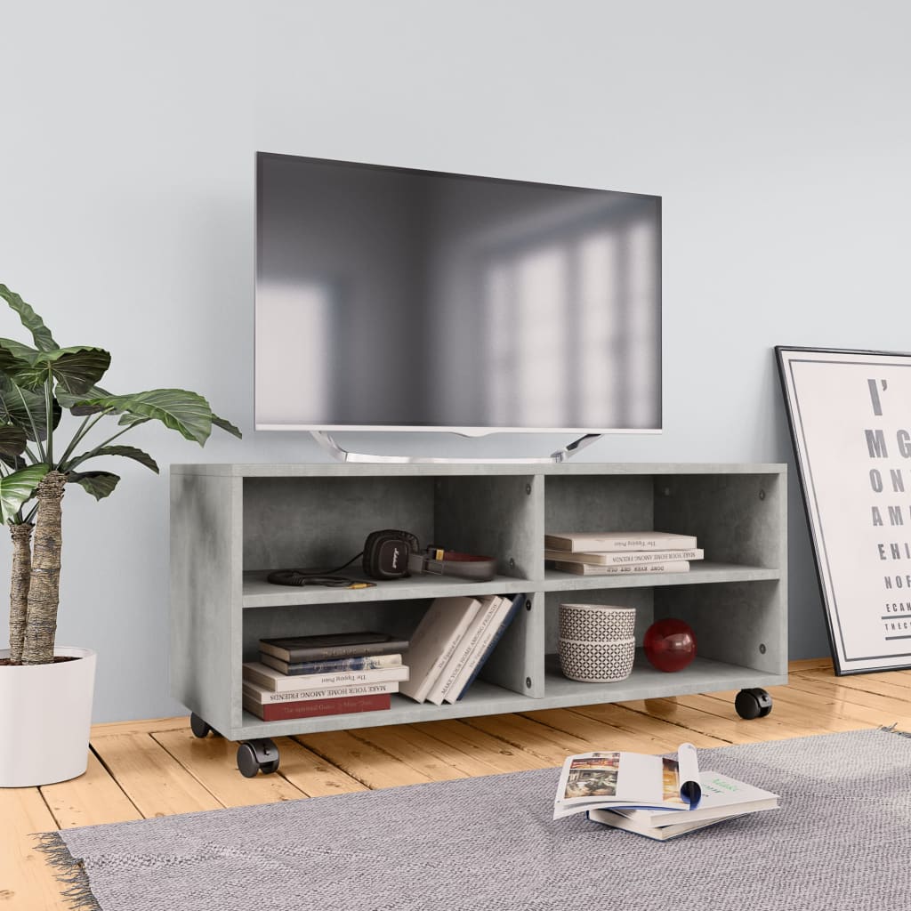 Meuble TV avec roulettes Gris béton 90x35x35 cm Bois ingénierie - XIOS