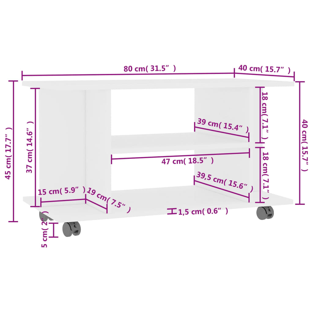 Meuble TV avec roulettes blanc 80x40x45 cm bois d'ingénierie - XIOS