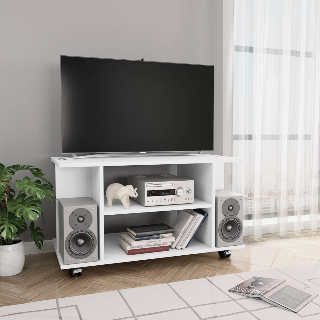 Meuble TV avec roulettes blanc 80x40x45 cm bois d'ingénierie - XIOS