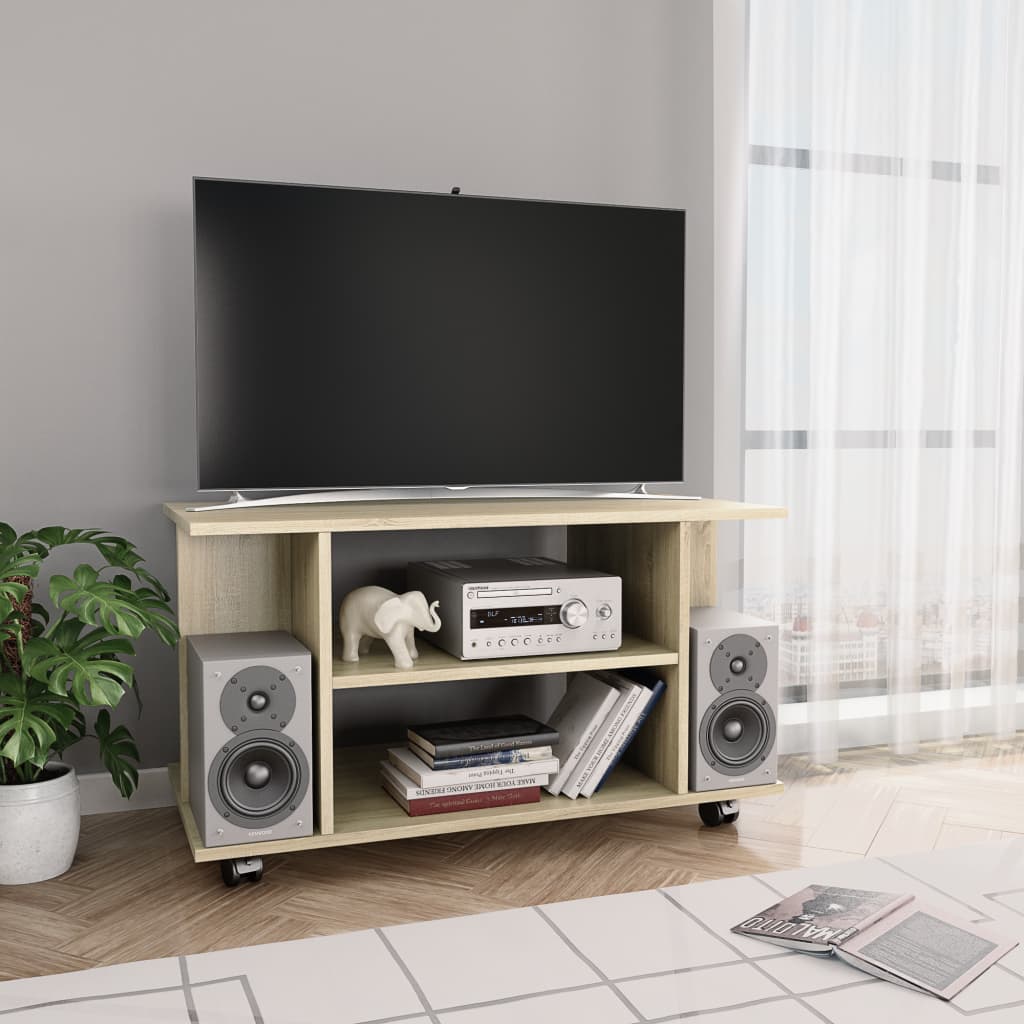 Meuble TV et roulettes chêne sonoma 80x40x45 cm bois ingénierie - XIOS