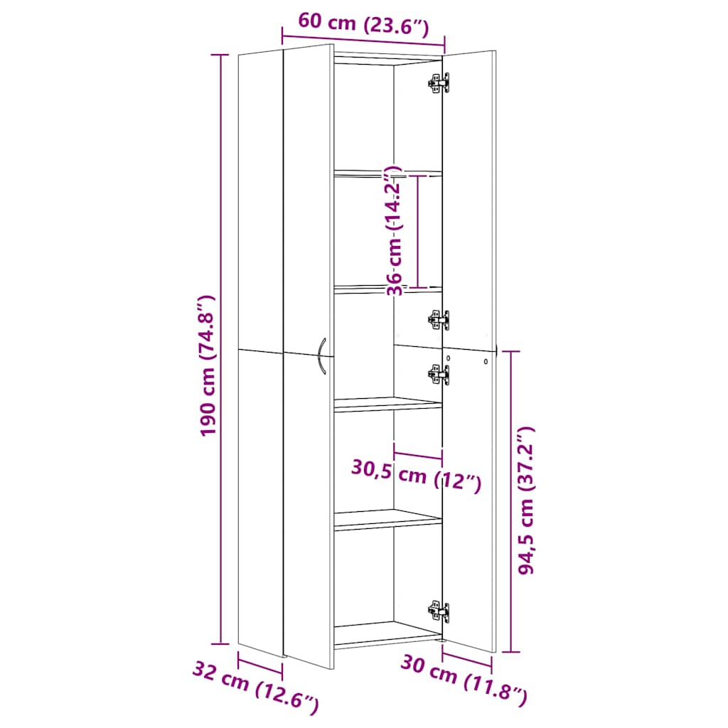 Armoire de bureau Noir 60x32x190 cm Bois d'ingénierie - XIOS