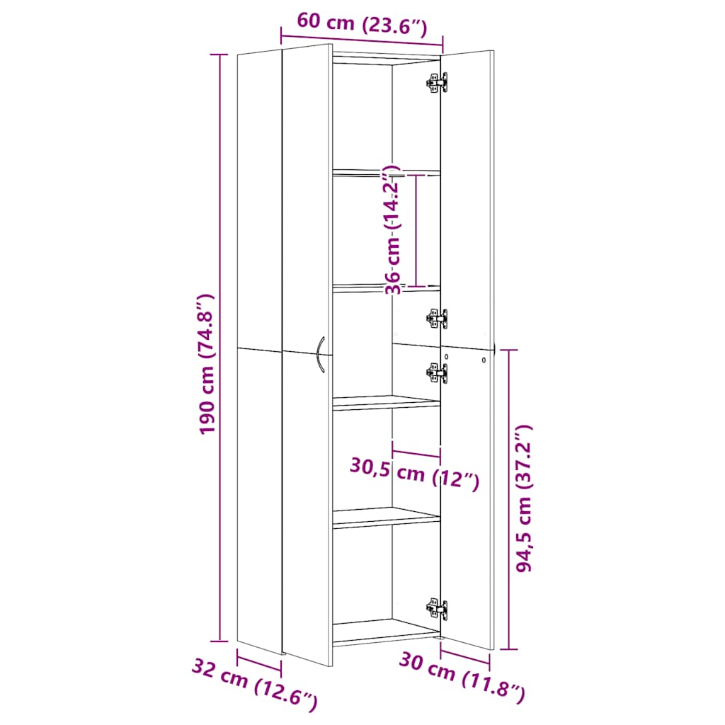 Armoire de bureau Gris béton 60x32x190 cm Bois d'ingénierie - XIOS