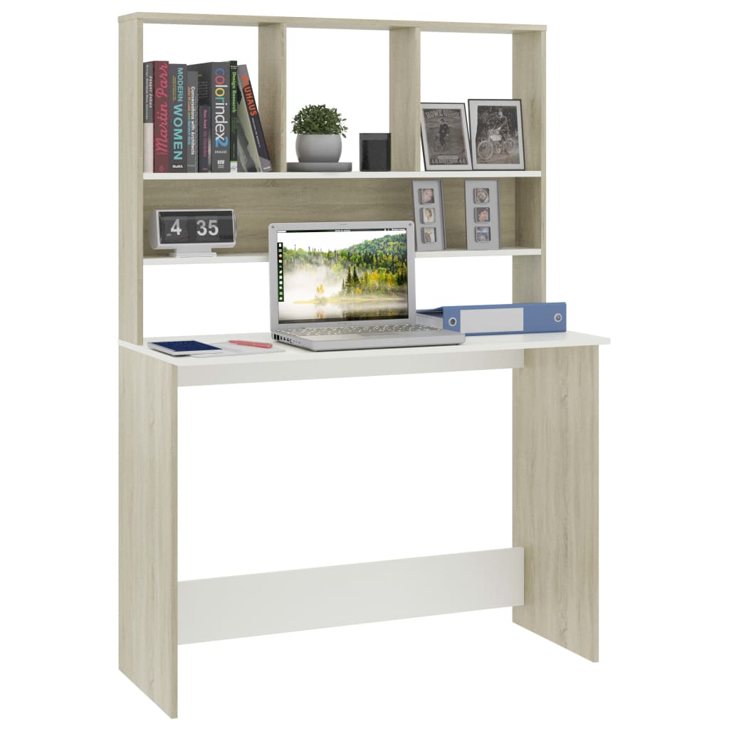 Bureau avec étagères Blanc chêne sonoma 110x45x157 cm Aggloméré - XIOS