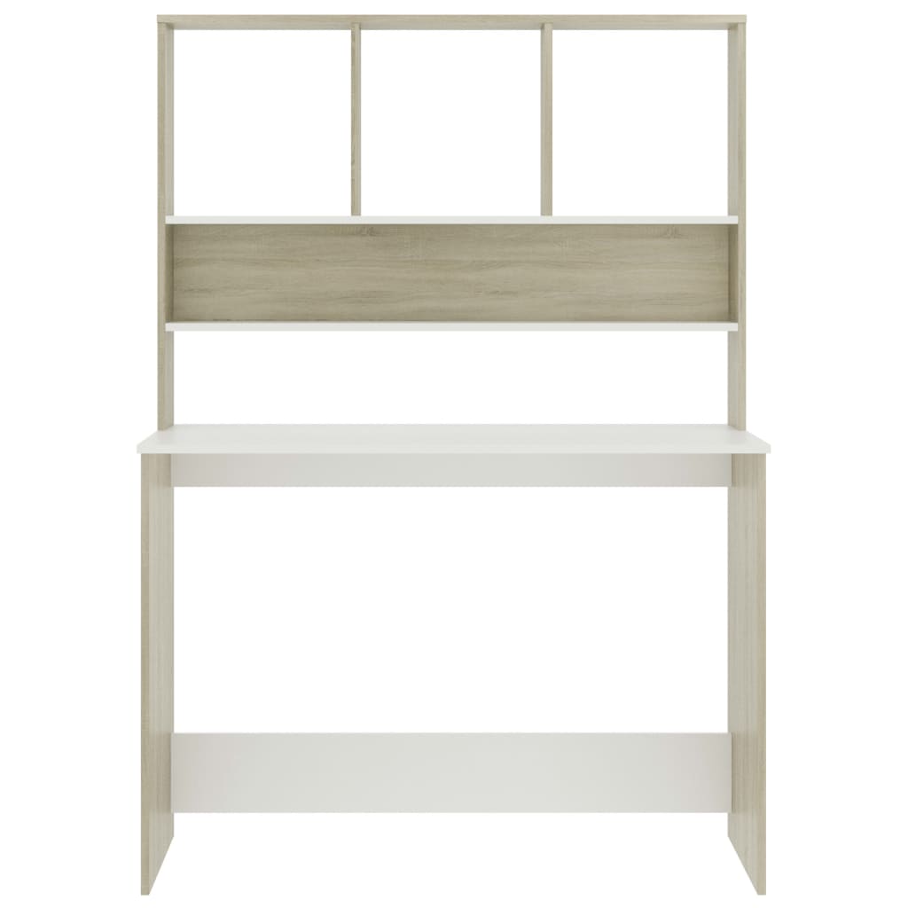 Bureau avec étagères Blanc chêne sonoma 110x45x157 cm Aggloméré - XIOS