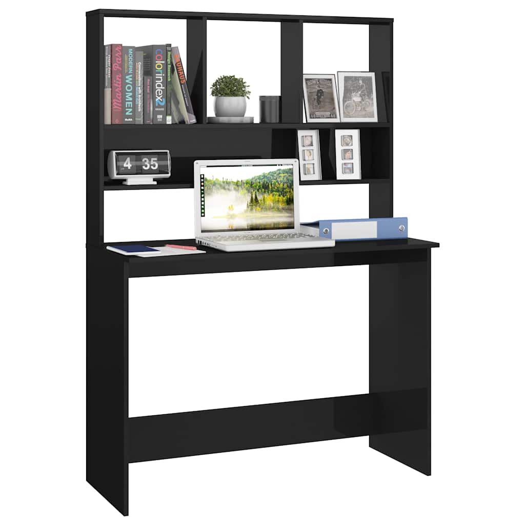 Bureau avec étagères Noir brillant 110 x 45 x 157 cm Aggloméré - XIOS