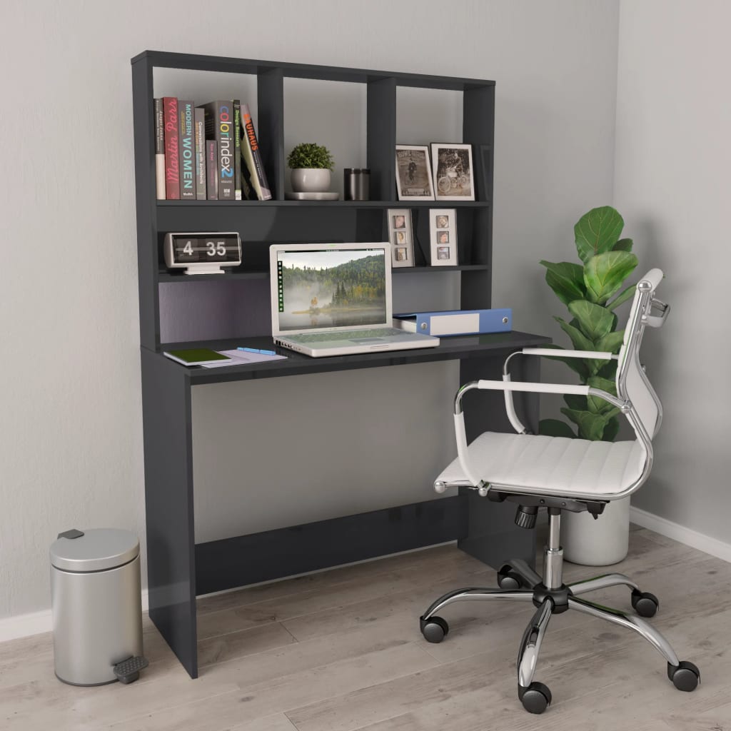 Bureau avec étagères Gris brillant 110 x 45 x 157 cm Aggloméré - XIOS