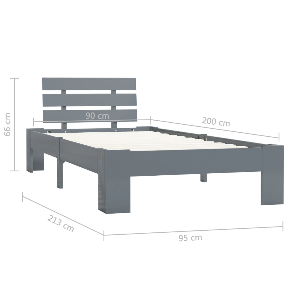 Cadre de lit sans matelas gris bois de pin massif 90x200 cm - XIOS