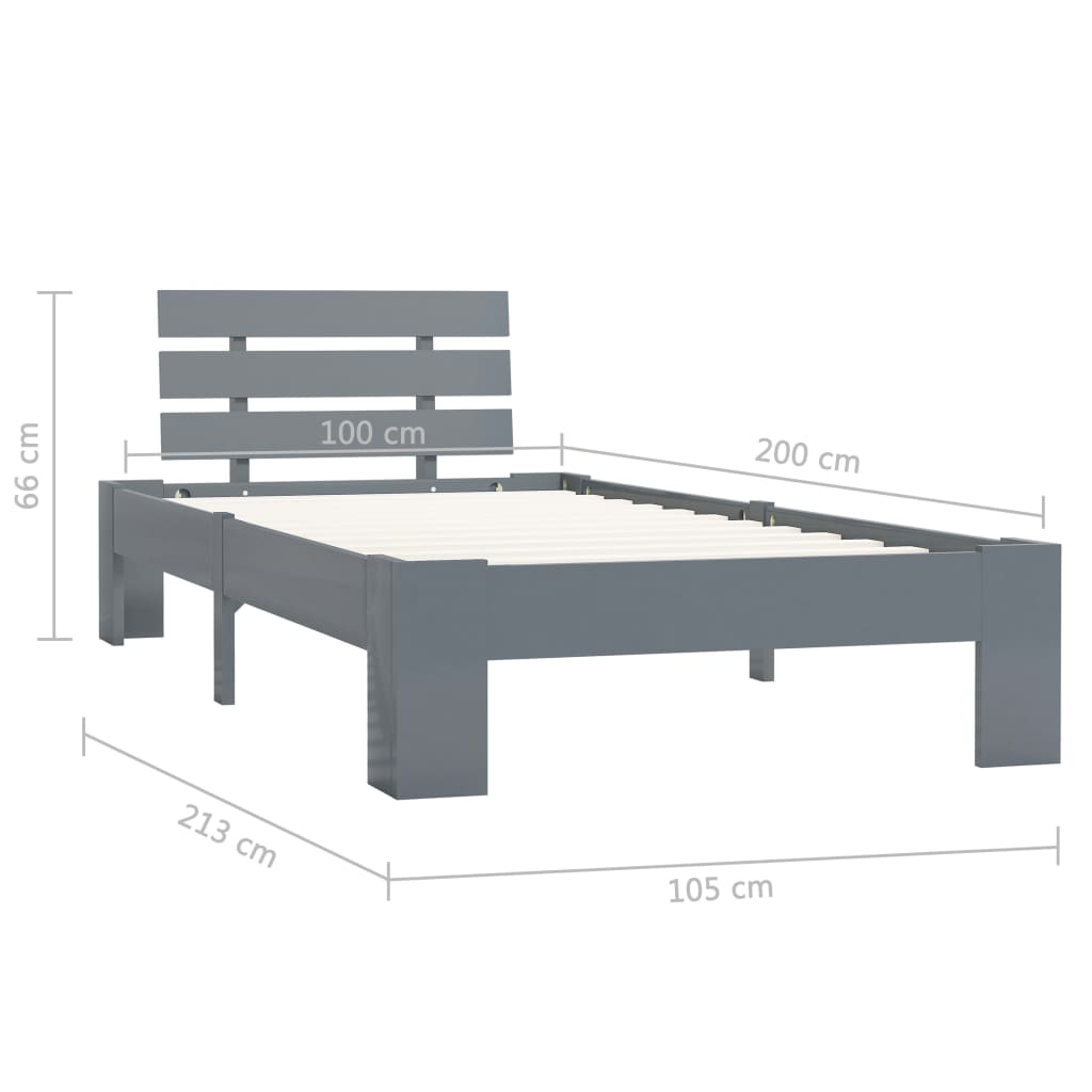Cadre de lit sans matelas gris bois massif de pin 100x200 cm - XIOS