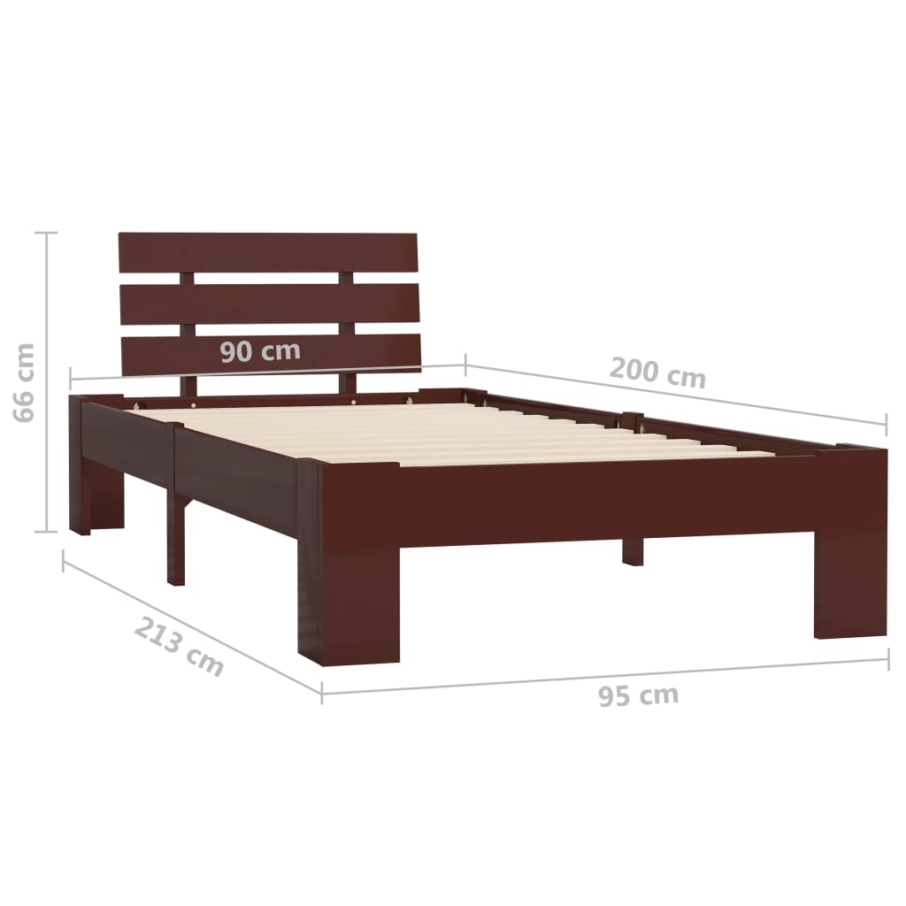 Cadre de lit sans matelas marron foncé bois pin massif 90x200cm - XIOS