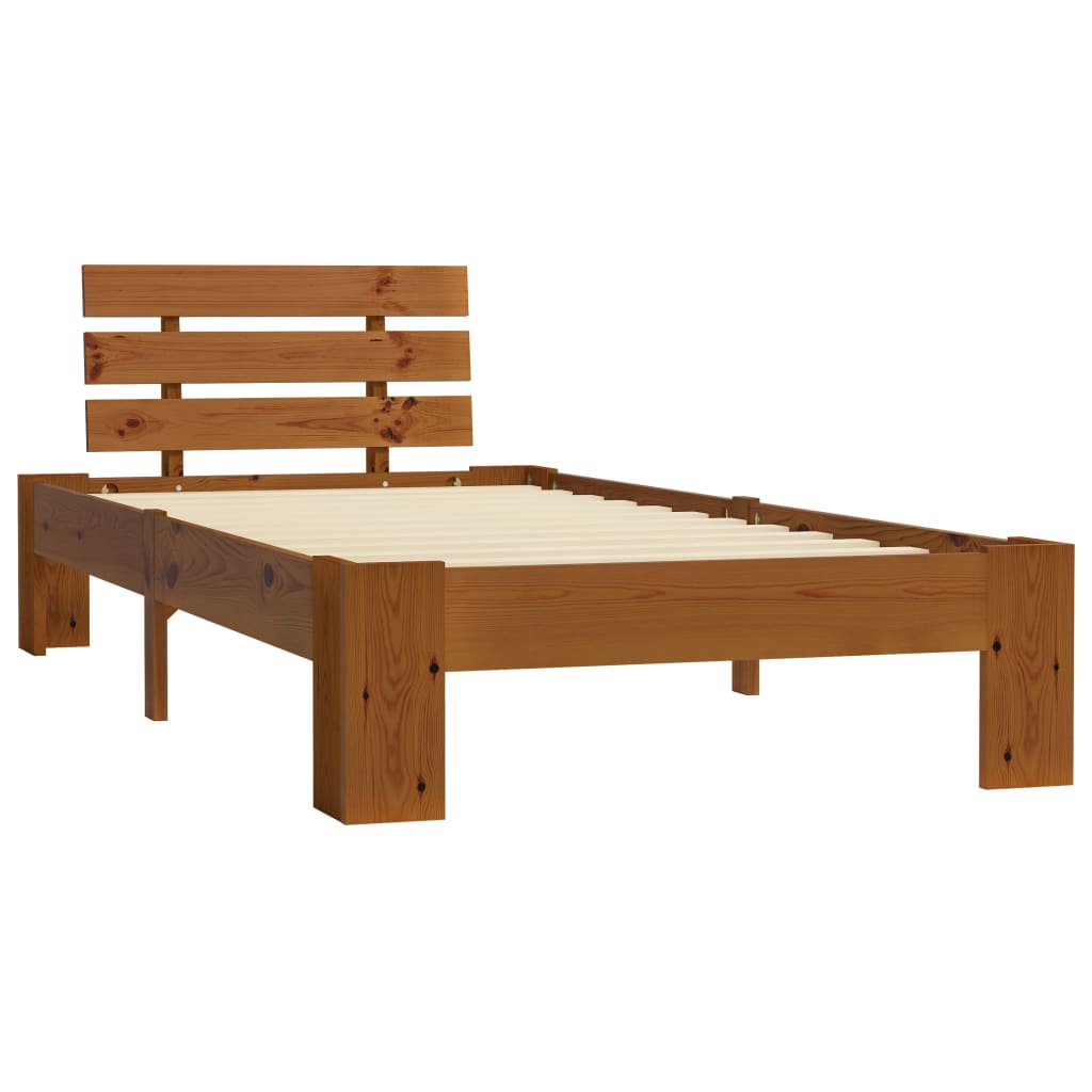 Cadre de lit sans matelas marron miel 100x200cm bois pin massif - XIOS