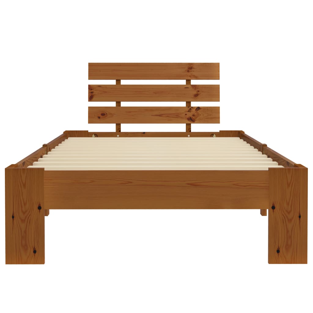 Cadre de lit sans matelas marron miel 100x200cm bois pin massif - XIOS