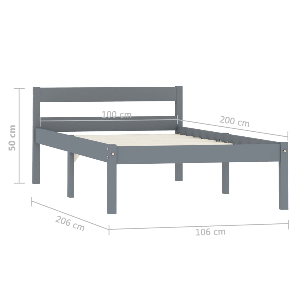 Cadre de lit sans matelas gris bois massif de pin 100x200 cm - XIOS