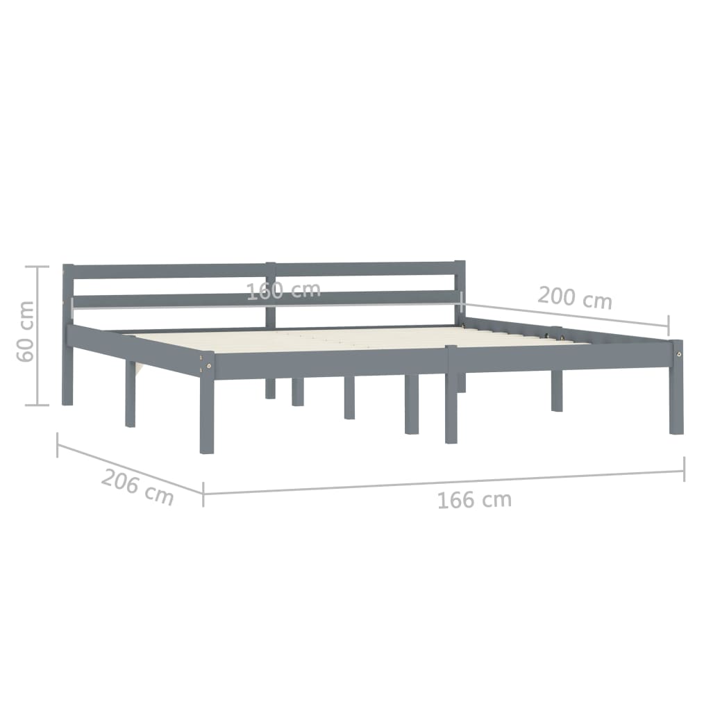 Cadre de lit sans matelas gris bois massif de pin 160x200 cm - XIOS