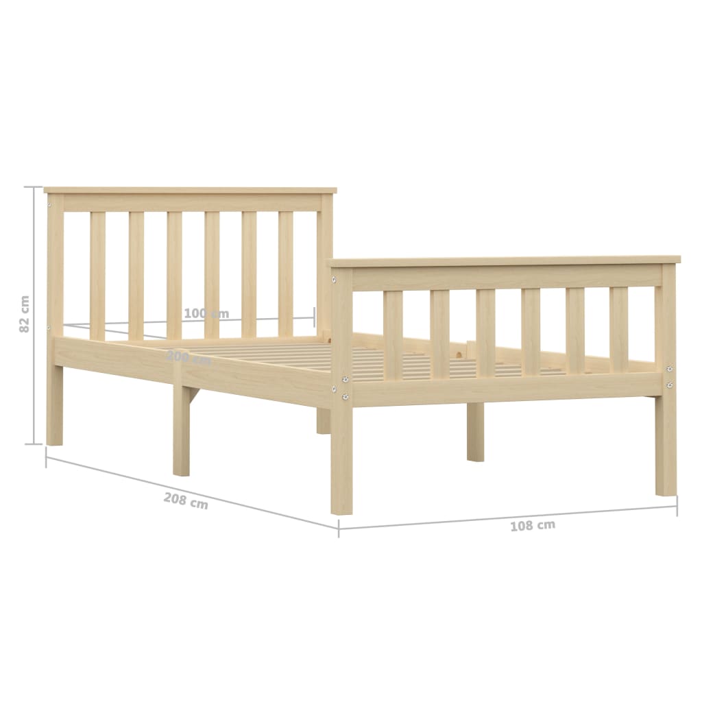 Cadre de lit sans matelas naturel bois massif de pin 100x200 cm - XIOS