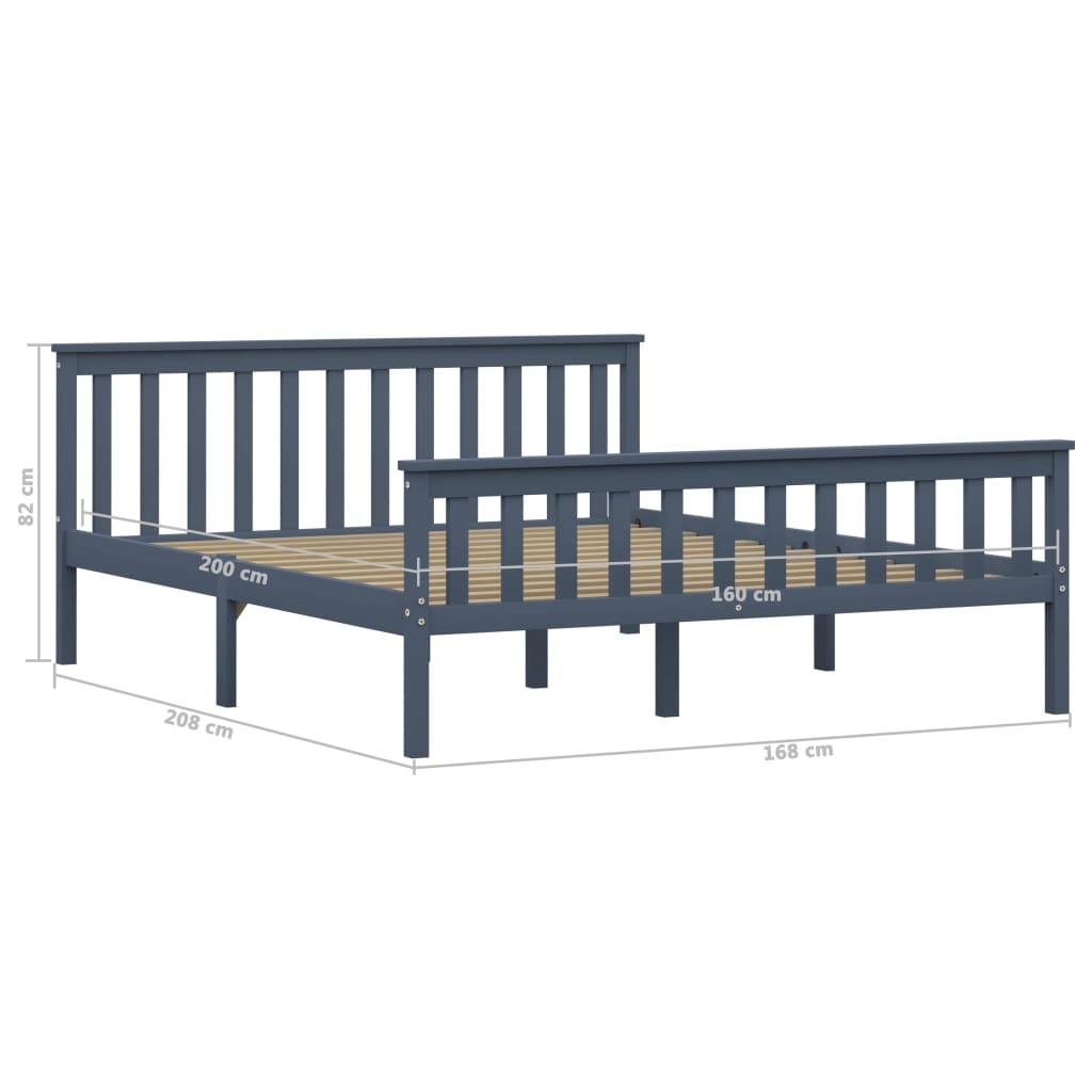 Cadre de lit sans matelas gris bois massif de pin 160x200 cm - XIOS