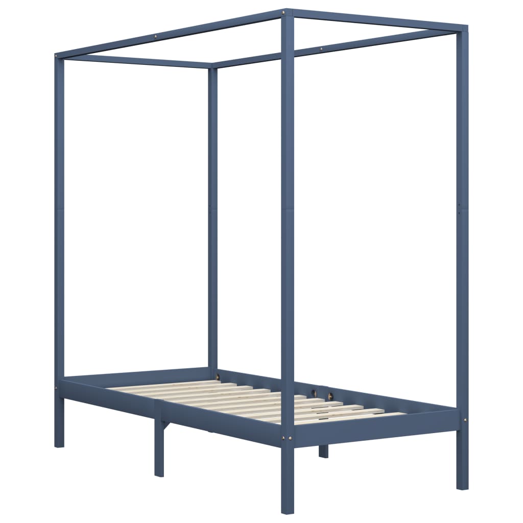 Cadre de lit à baldaquin sans matelas gris bois massif 90x200cm - XIOS