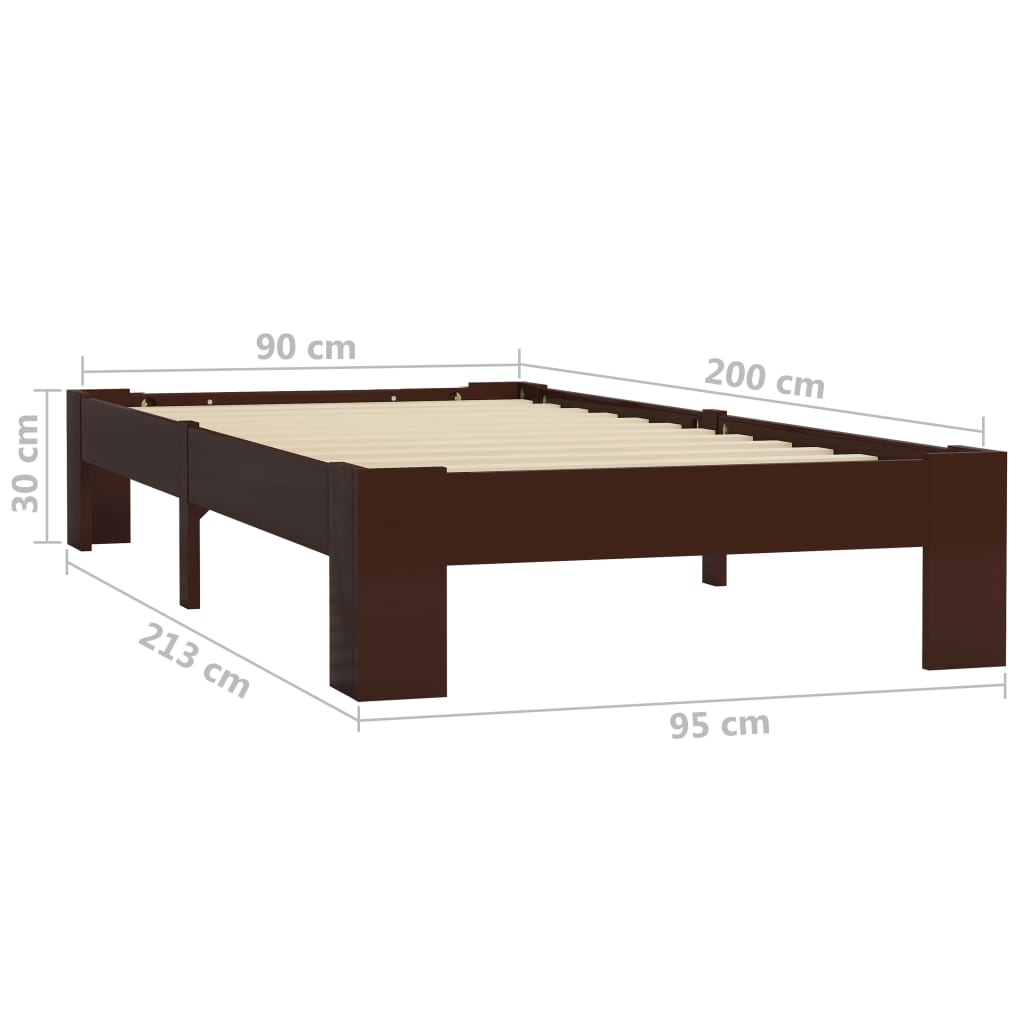 Cadre de lit sans matelas marron foncé bois pin massif 90x200cm - XIOS