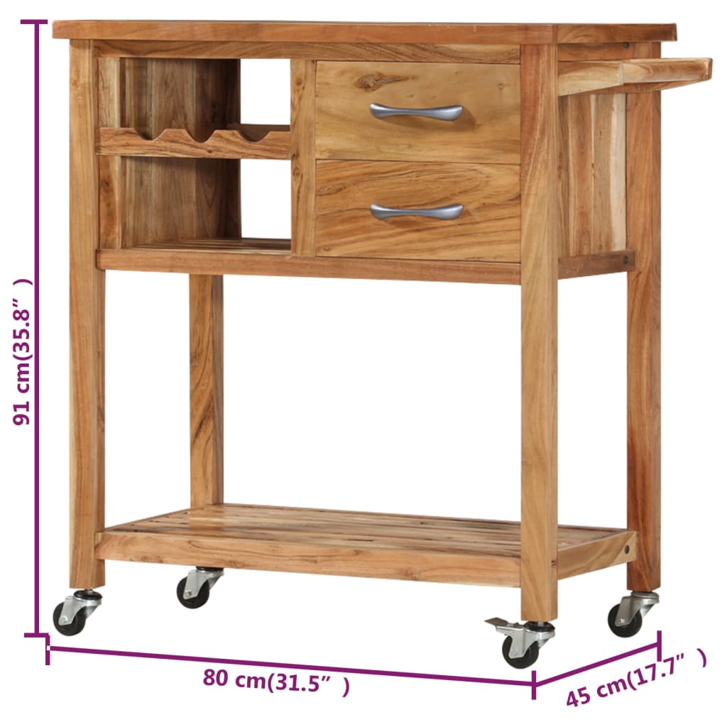 Chariot de cuisine 80x45x91 cm Bois d'acacia massif