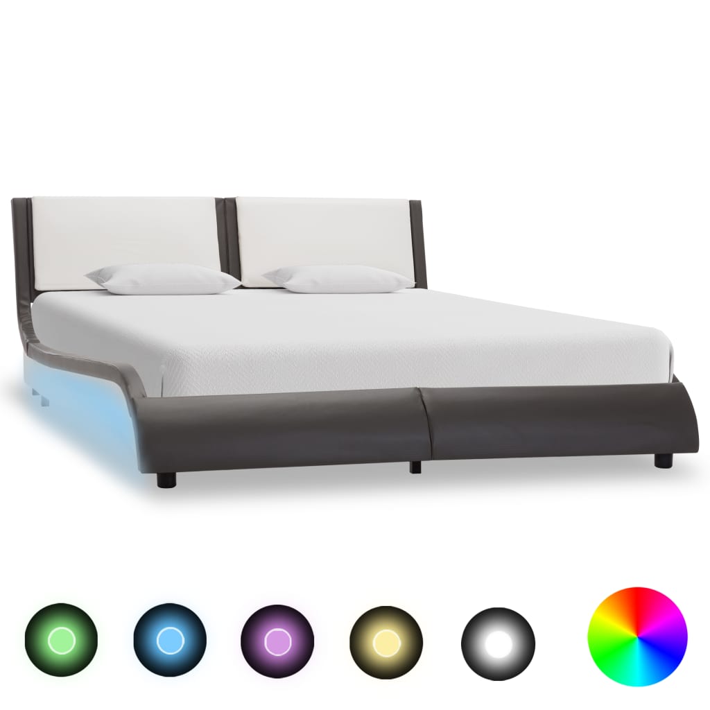 Cadre de lit avec LED sans matelas Gris et blanc 120 x 190 cm - XIOS