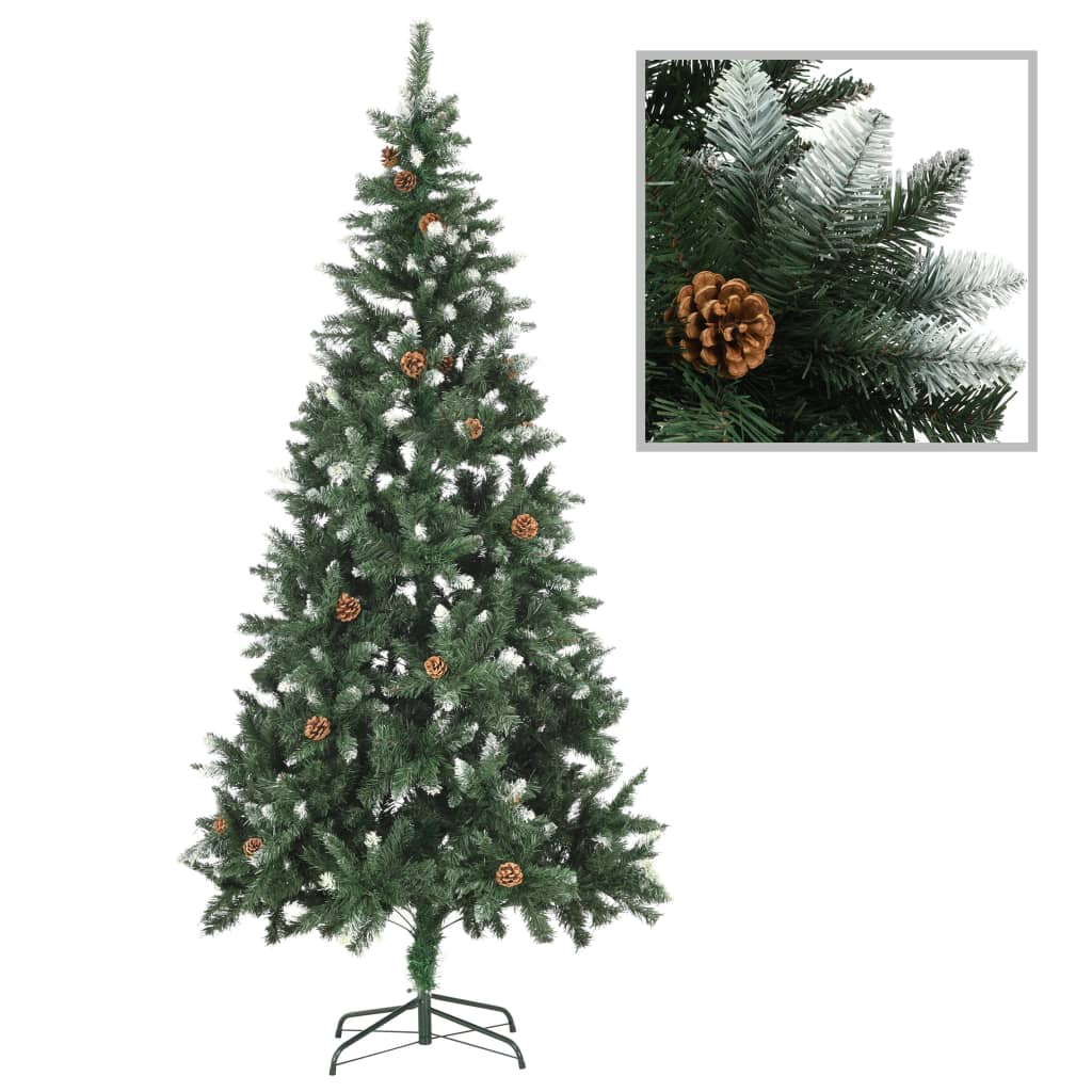 Sapin de Noël avec pommes de pin et paillettes blanches 210 cm - XIOS
