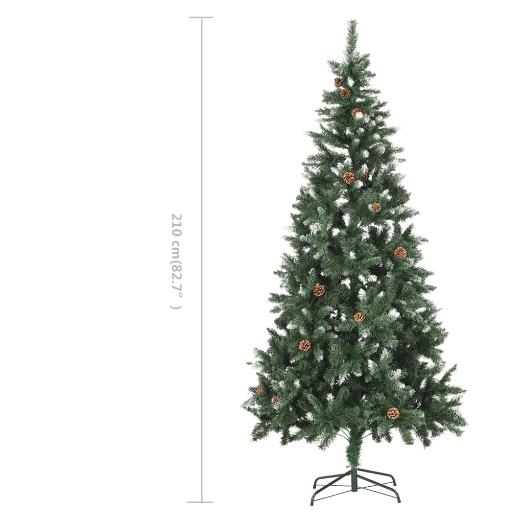 Sapin de Noël avec pommes de pin et paillettes blanches 210 cm - XIOS