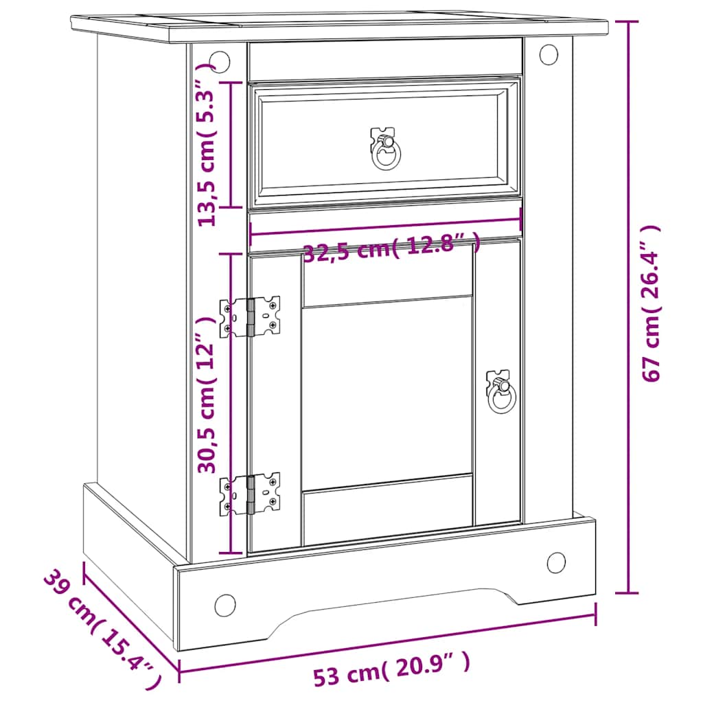 Table de chevet Gamme Corona pin mexicain Blanc 53x39x67 cm - XIOS