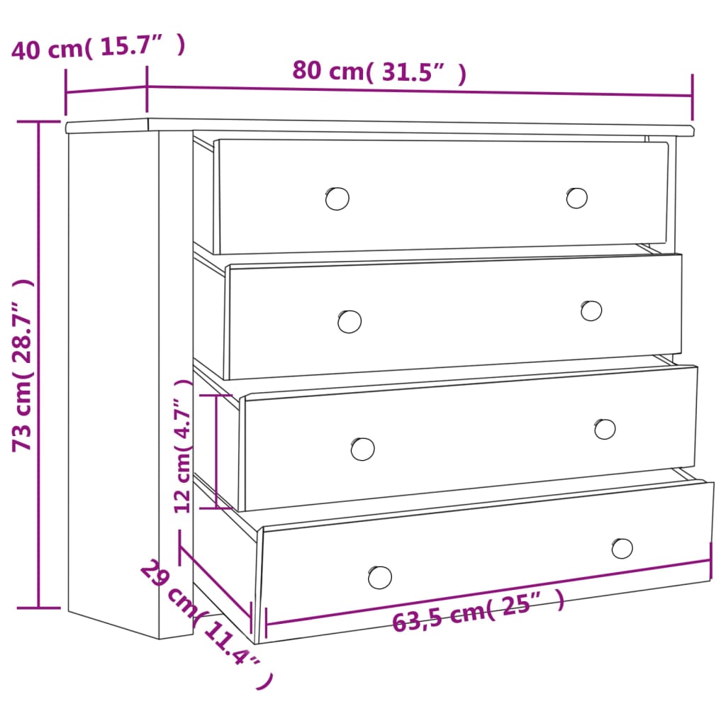 Armoire latérale 80x40x73 cm Pin Assortiment Panama - XIOS