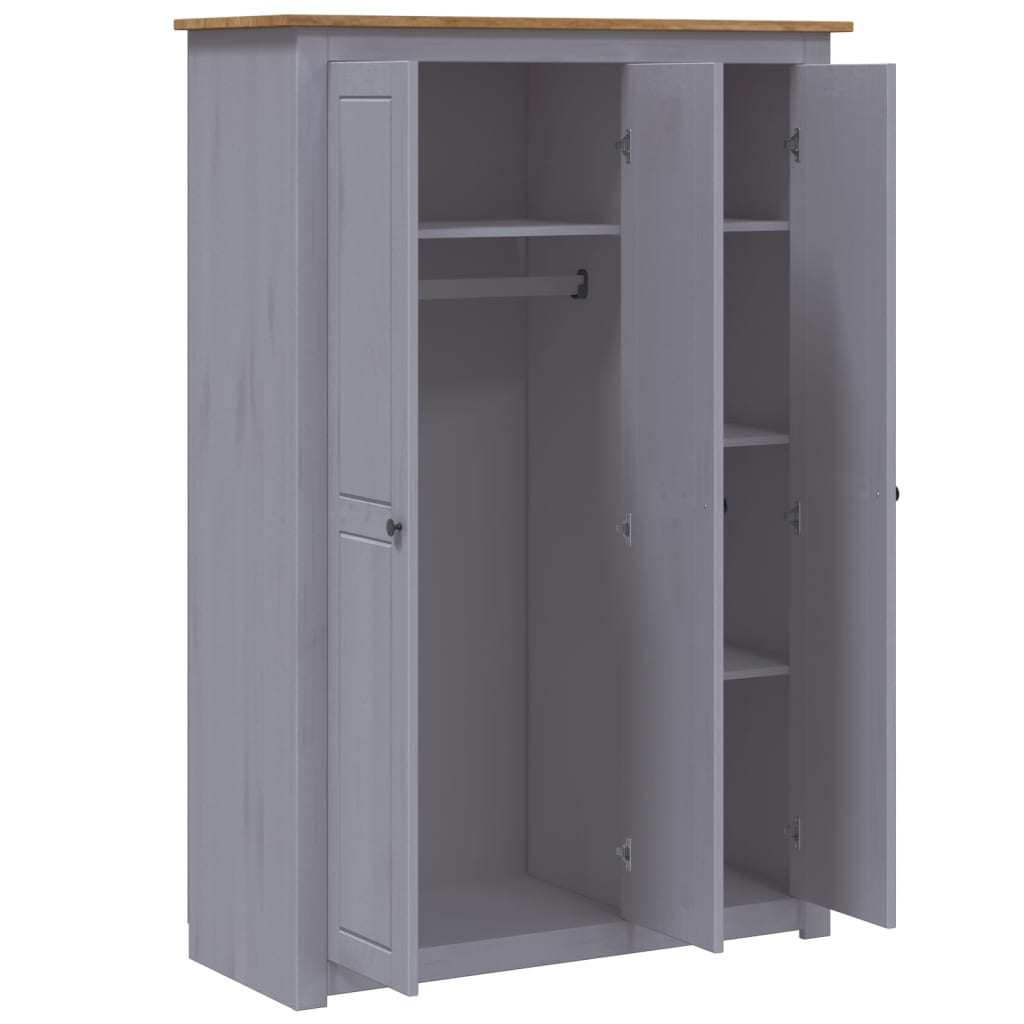 Garde-robe 3 portes Gris 118x50x171,5 cm Pin Assortiment Panama - XIOS