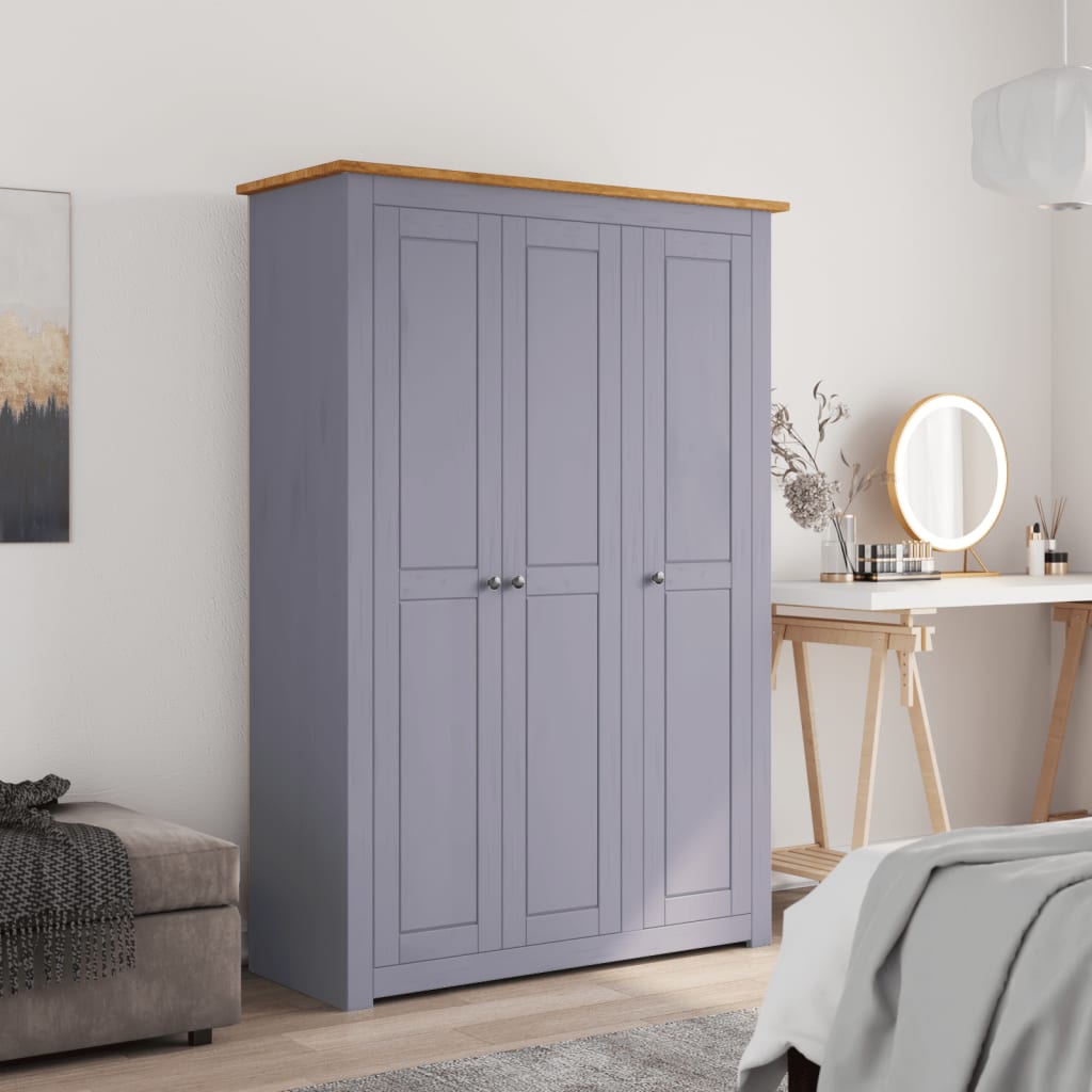 Garde-robe 3 portes Gris 118x50x171,5 cm Pin Assortiment Panama - XIOS