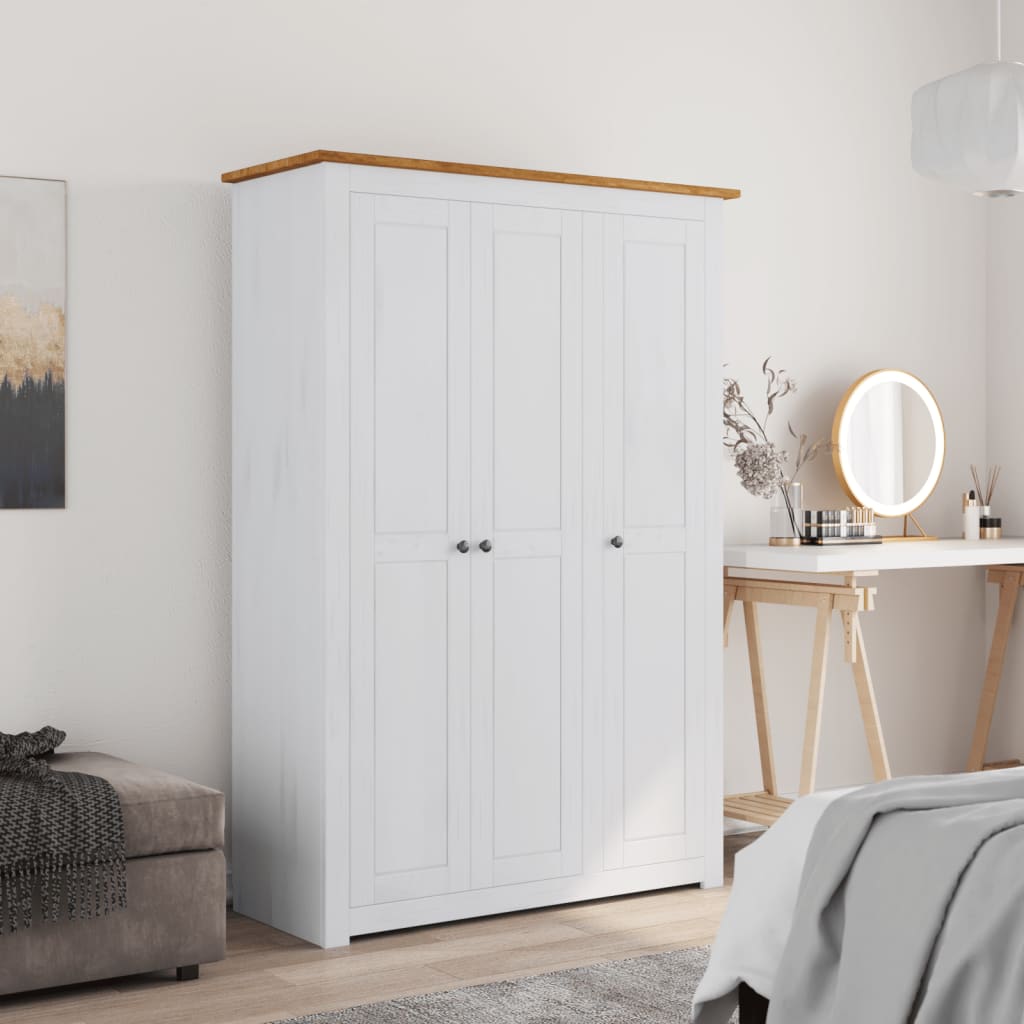 Garde-robe 3 portes Blanc 118x50x171,5cm Pin Assortiment Panama - XIOS