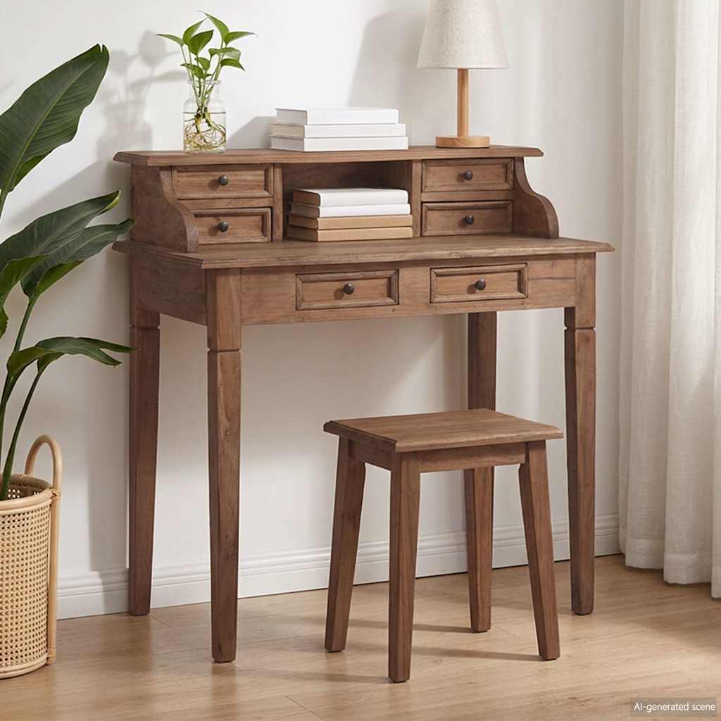 Bureau d'écriture et tiroirs 90x50x101 cm bois massif d'acajou