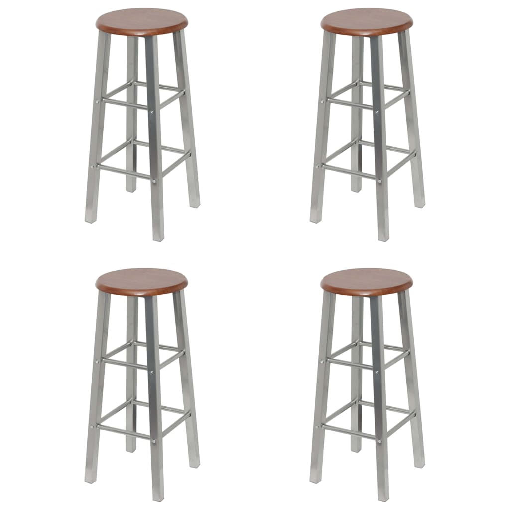 Tabourets de bar lot de 4 argenté et marron MDF - XIOS