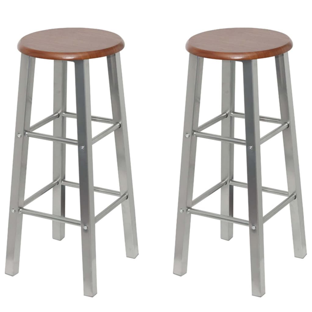 Tabourets de bar lot de 4 argenté et marron MDF - XIOS