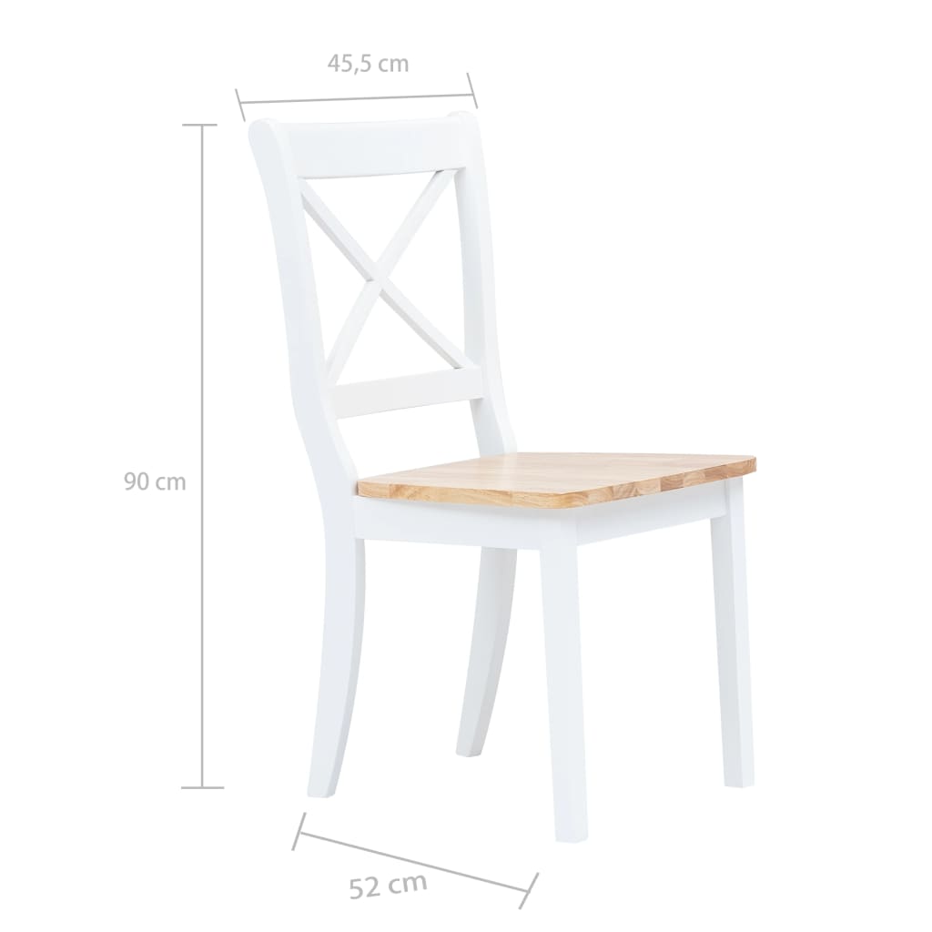 Chaises à manger lot de 6 blanc et bois clair bois hévéa massif - XIOS