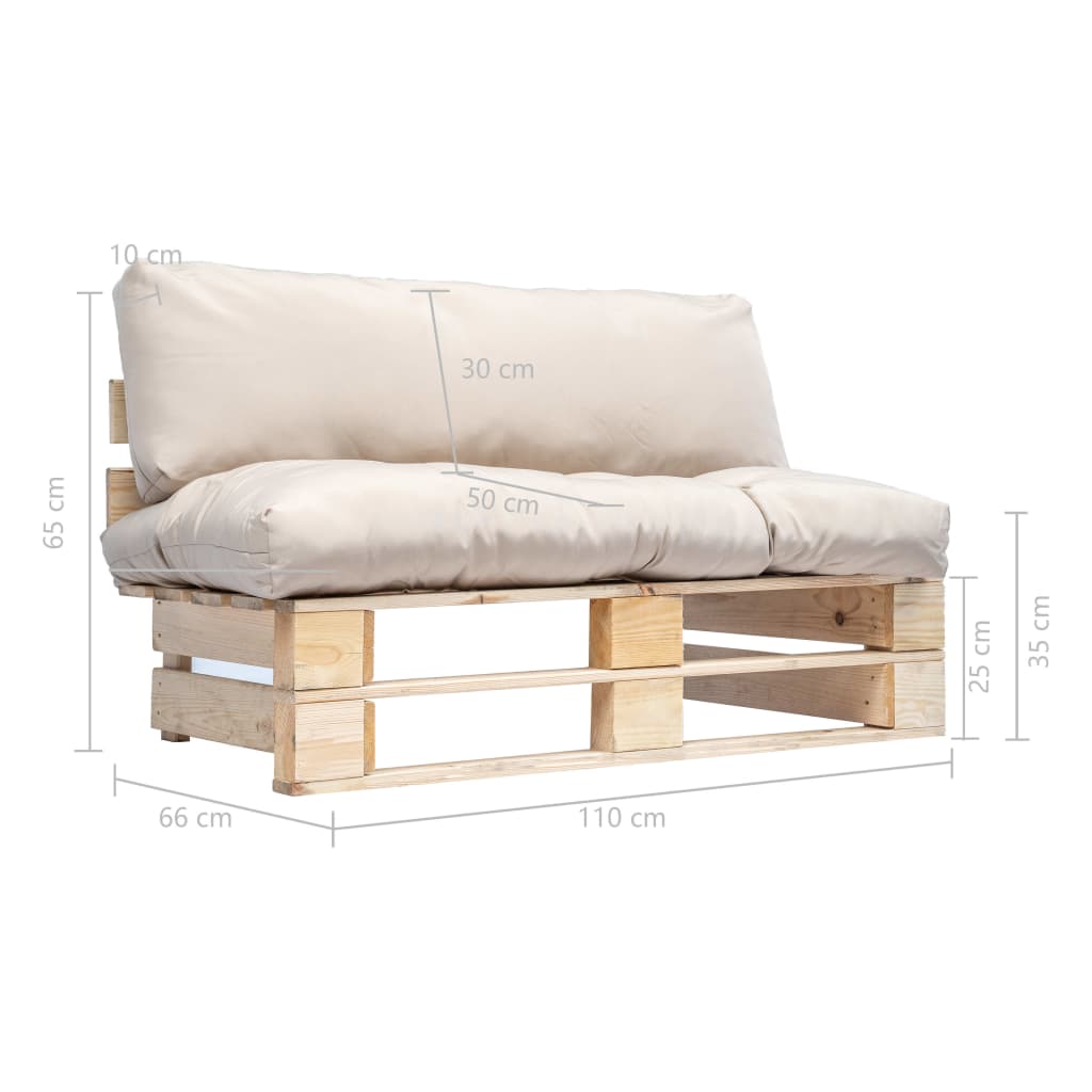 Canapé de jardin palette avec coussins sable Pinède Canapés de jardin vidaXL